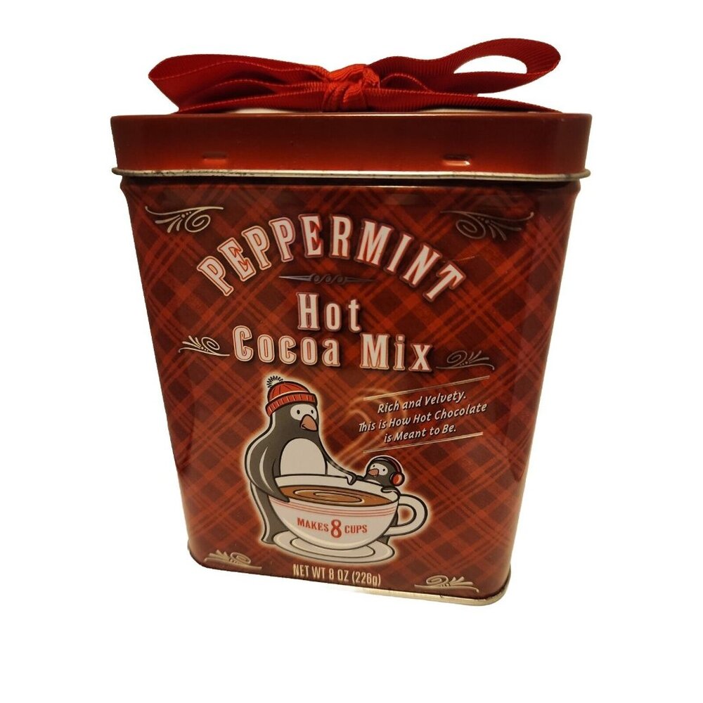 Vintage Christmas Tin Peppermint Hot Coca  Collectible Advertising Container